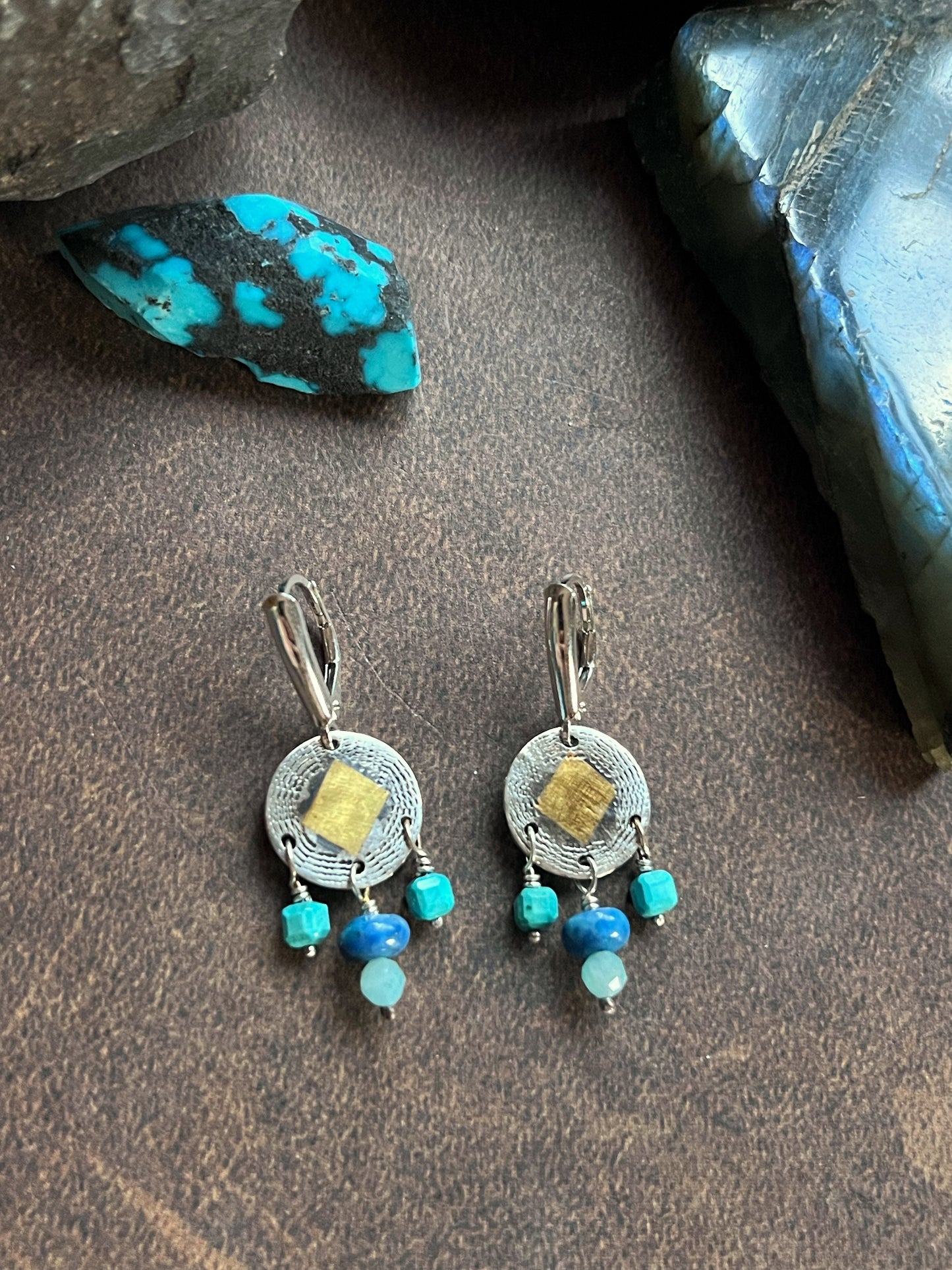 Shield Earrings- Lapis, Turquoise, Amazonite