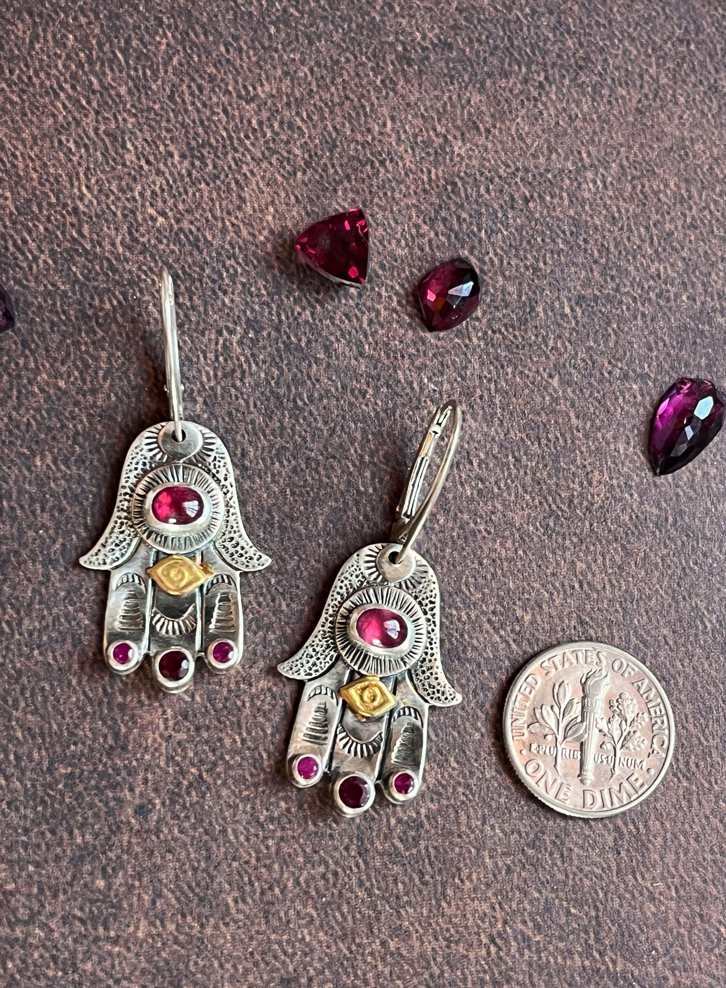 Evil Eye Hamsa Earrings - Ruby