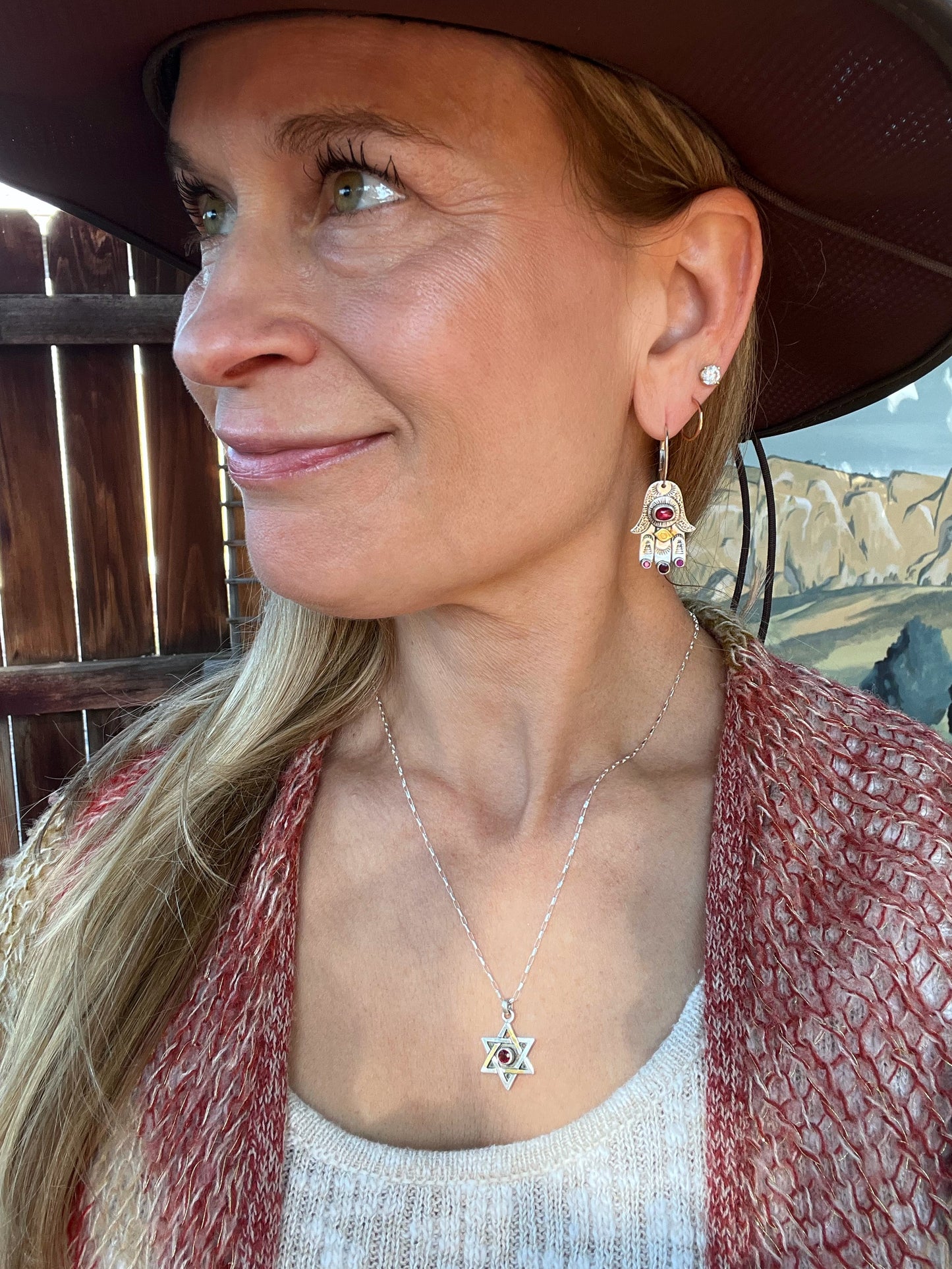 Evil Eye Hamsa Earrings - Ruby