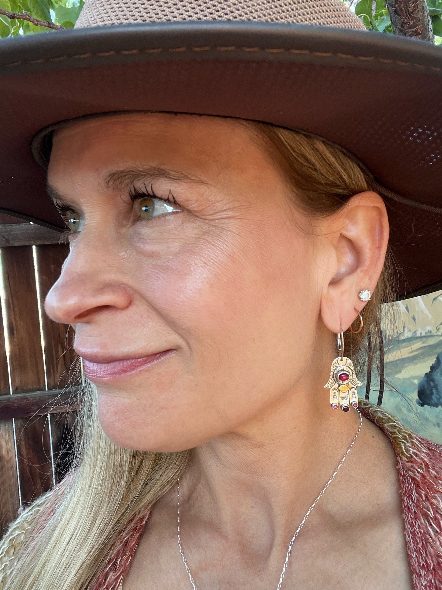 Evil Eye Hamsa Earrings - Ruby