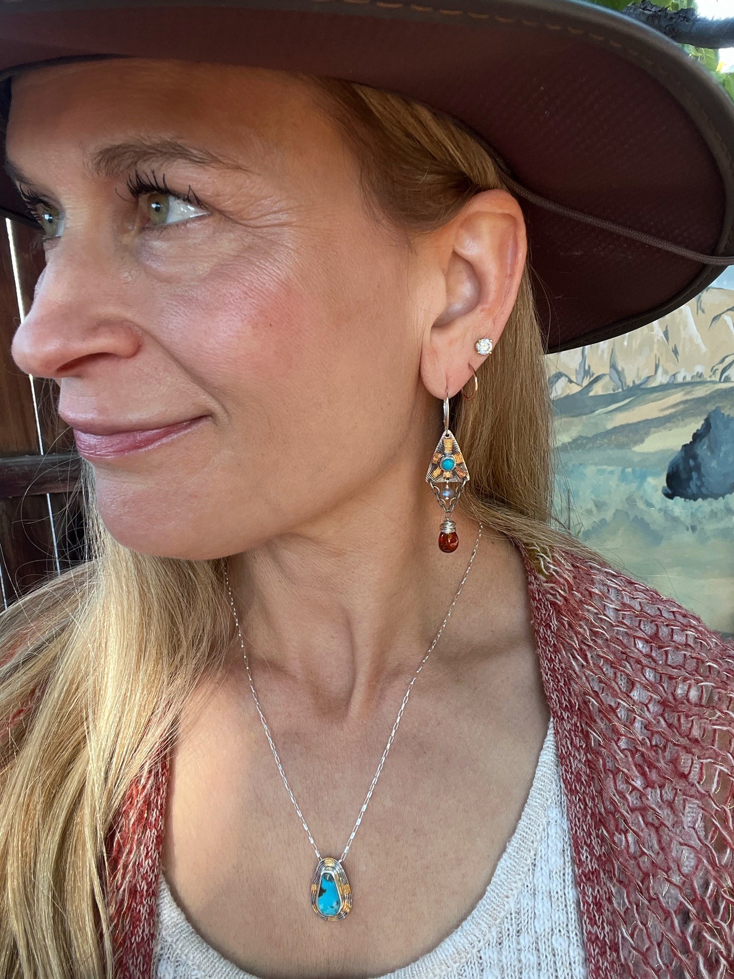 Triangular Turquoise Chandelier Earrings