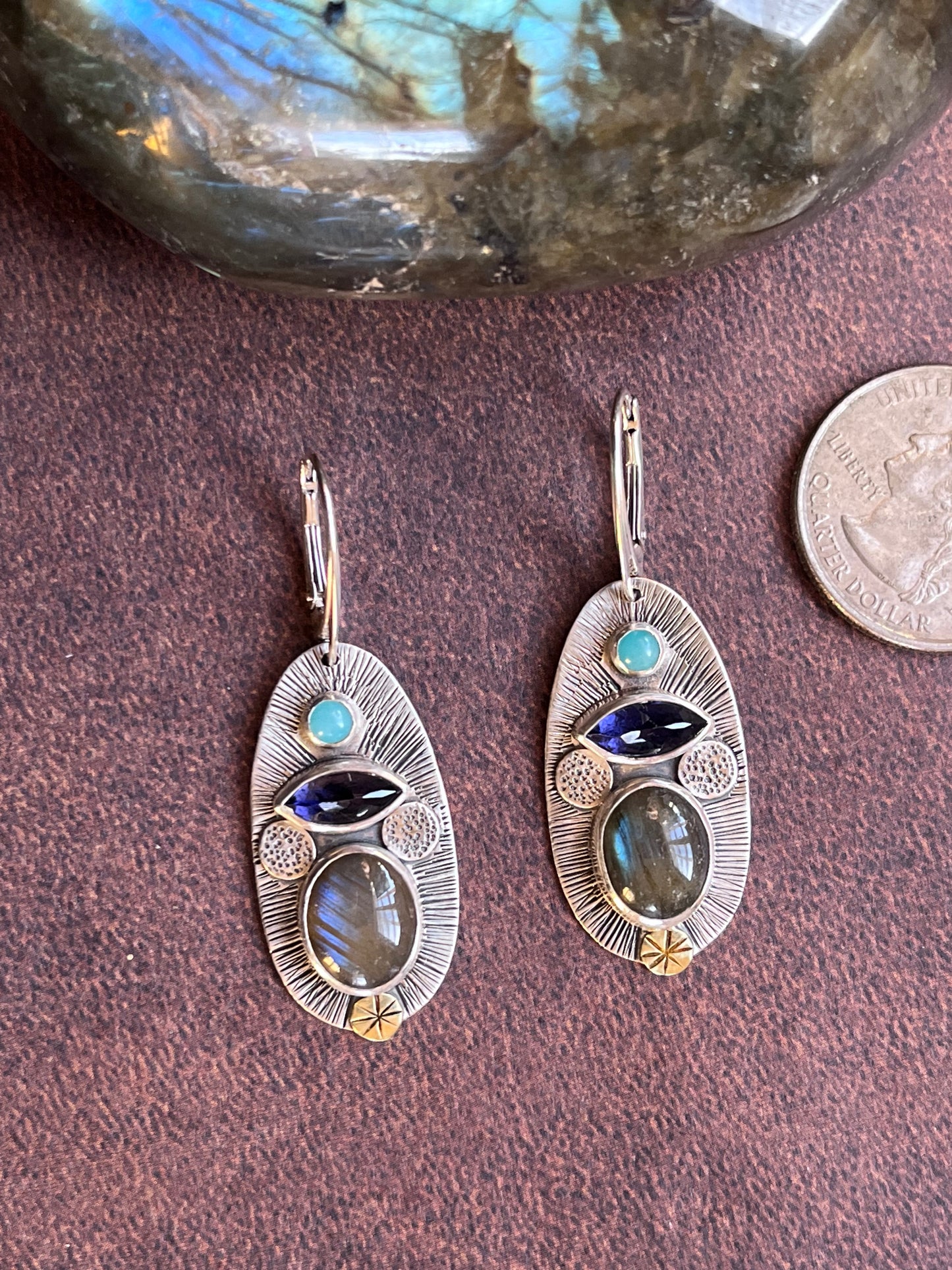 Labradorite Iolite Amazonite Earrings
