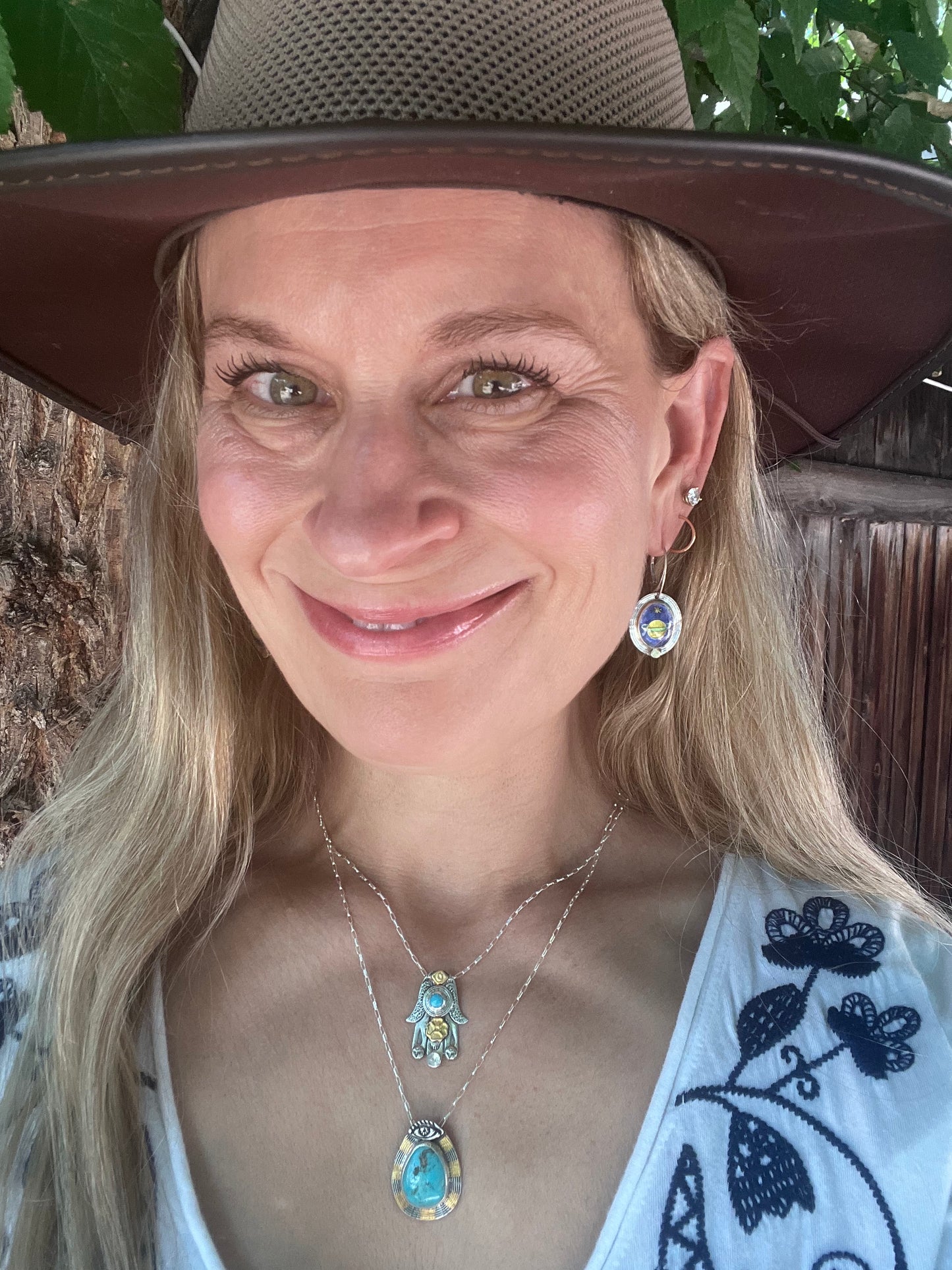 Hamsa Necklace - Turquoise and Rainbow Moonstone