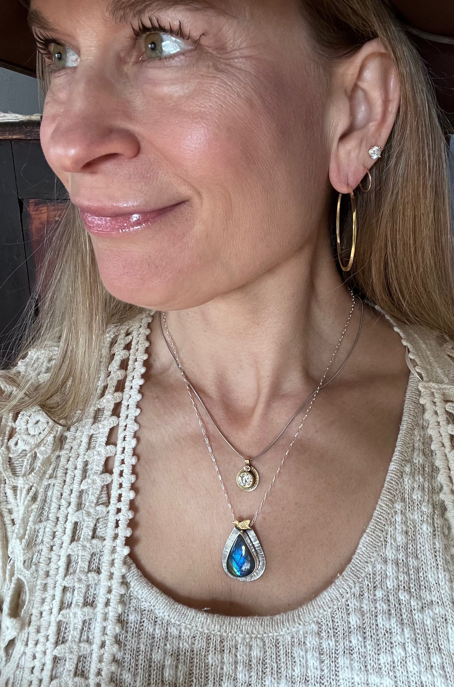 Labradorite Tear Drop Bird Necklace