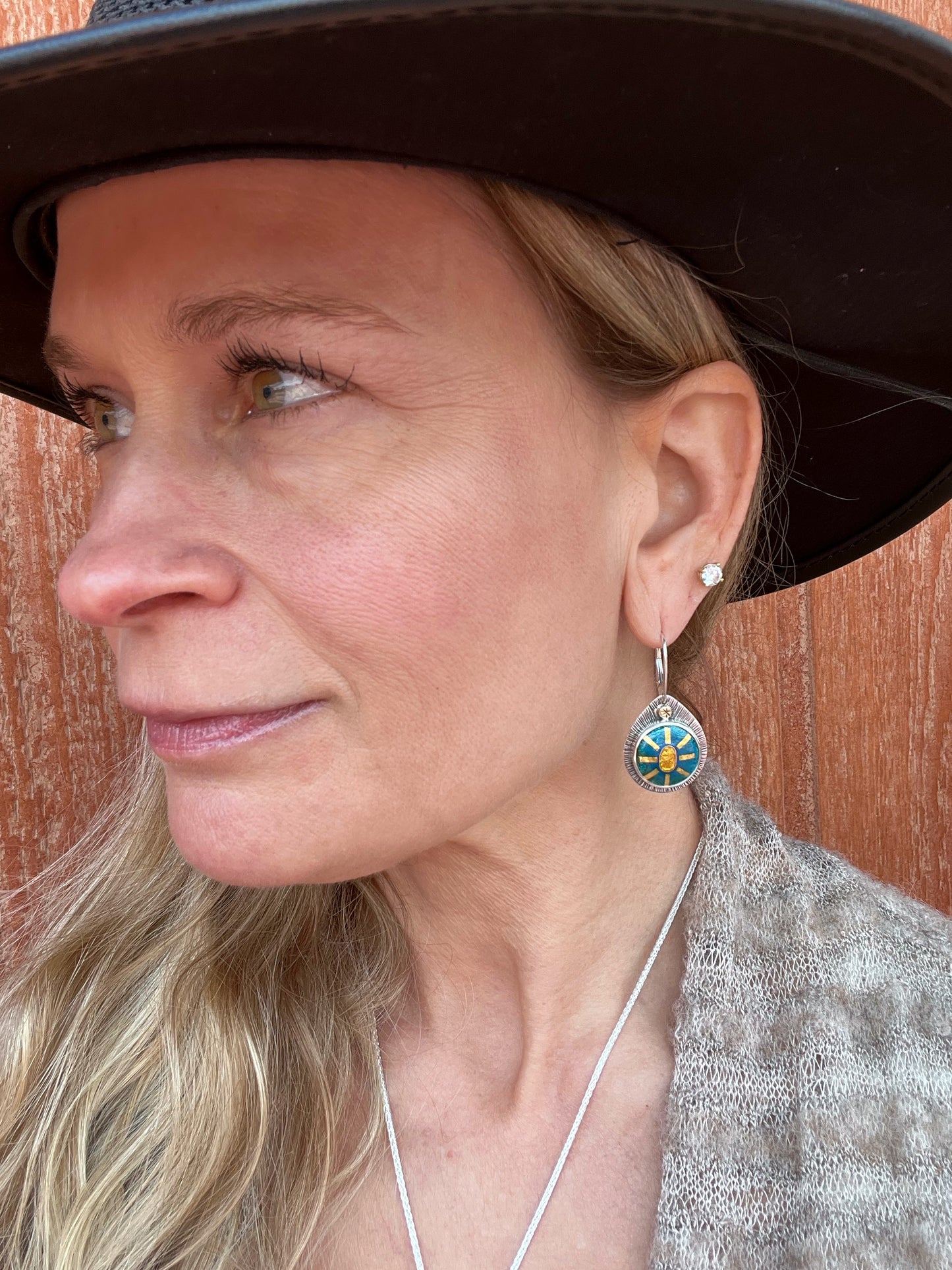 Sunburst Earrings - Teal and 24k gold