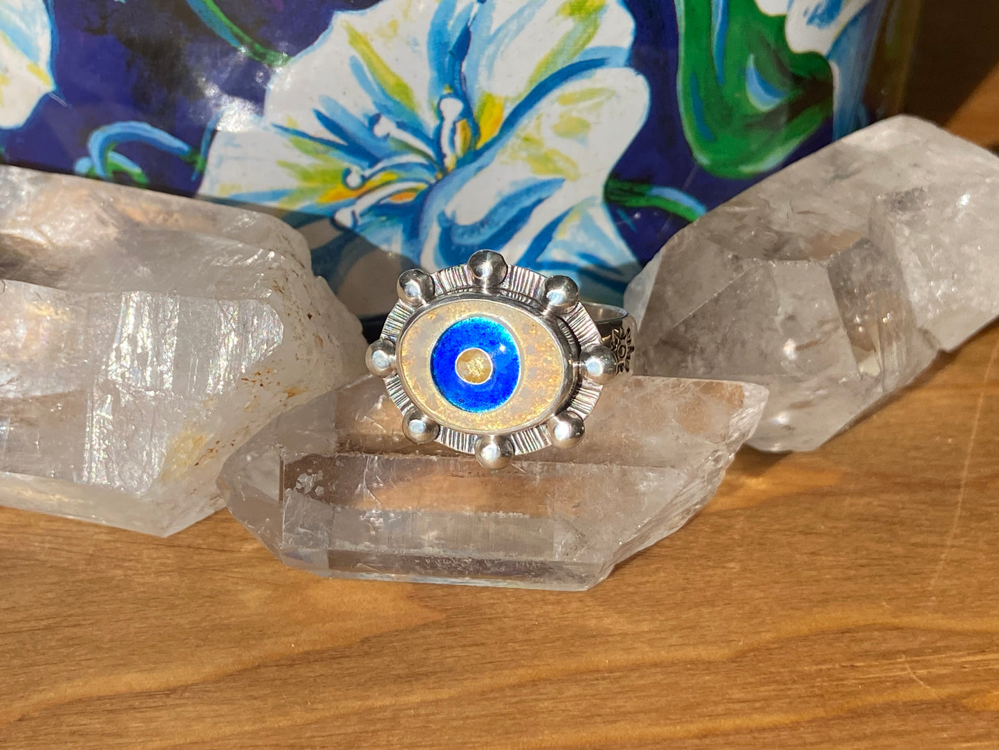 Cloisonné Enamel Evil Eye Ring- size 7
