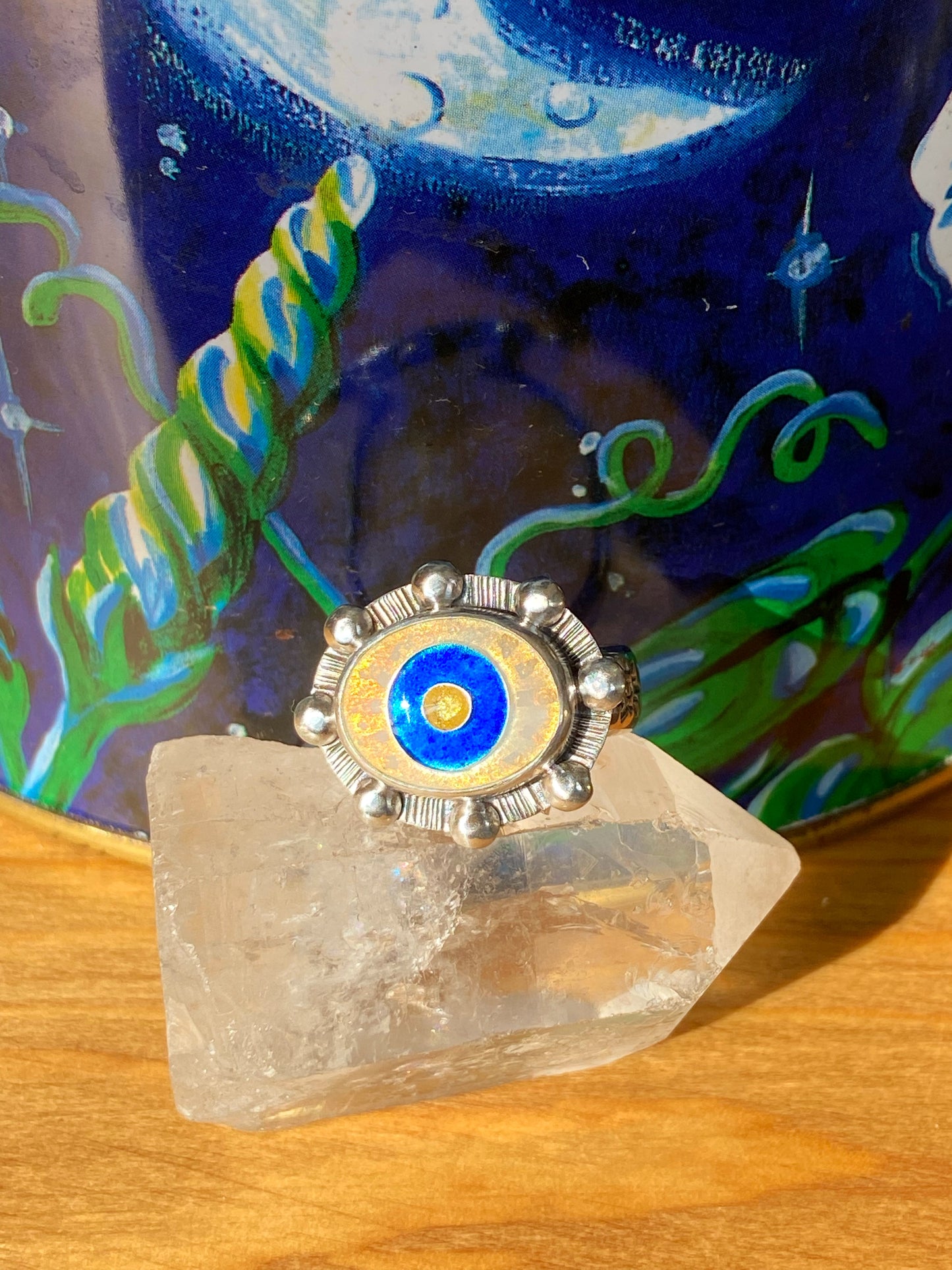Cloisonné Enamel Evil Eye Ring- size 7
