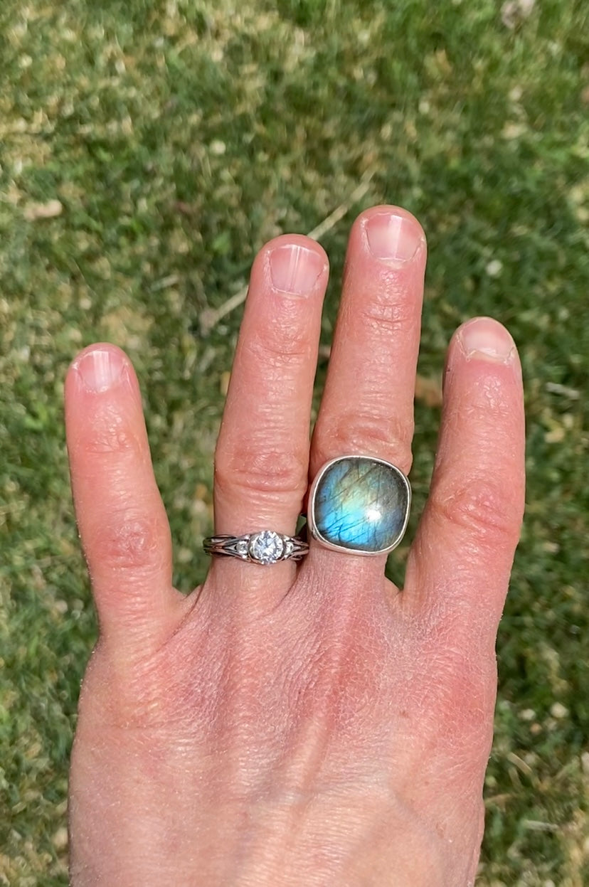 Labradorite Sterling Silver Ring - size 7 1/4-7 1/2