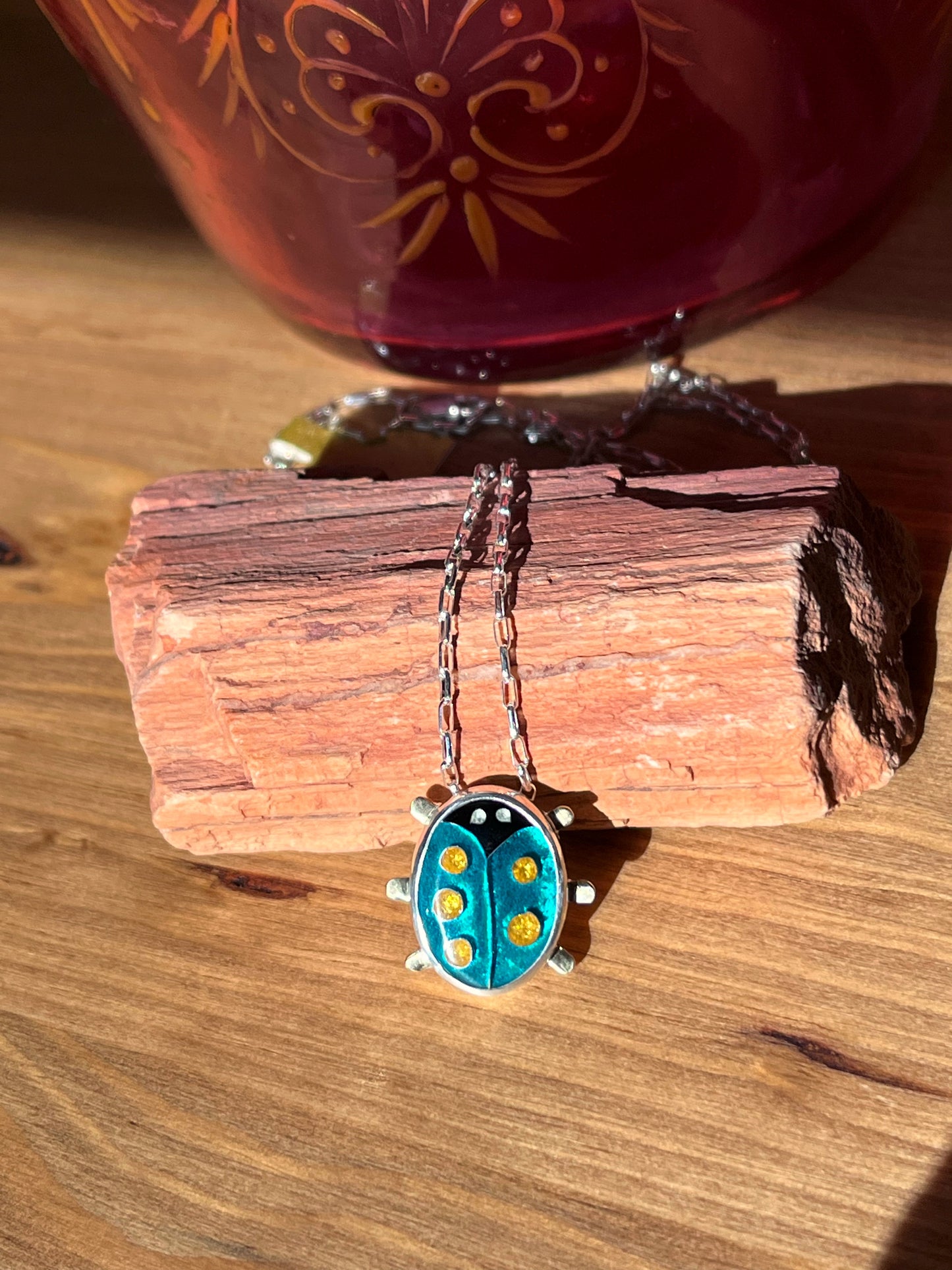 Cloisonné Enamel Ladybug Necklace