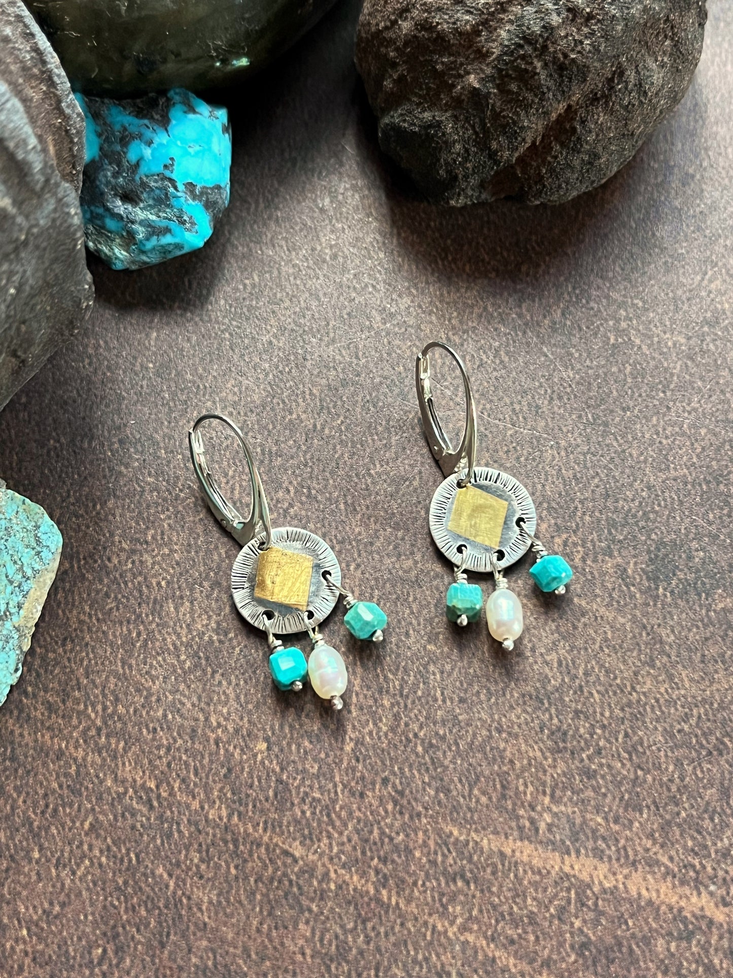 Shield Earrings- Turquoise and Pearl