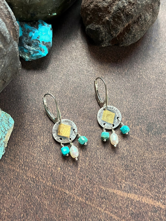 Shield Earrings- Turquoise and Pearl