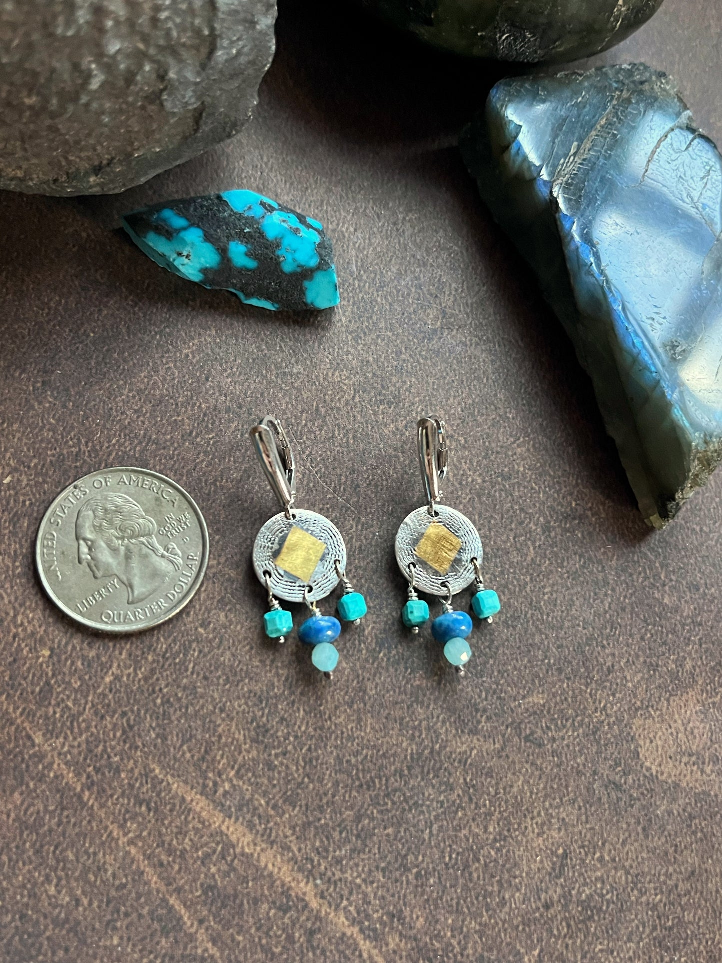 Shield Earrings- Lapis, Turquoise, Amazonite