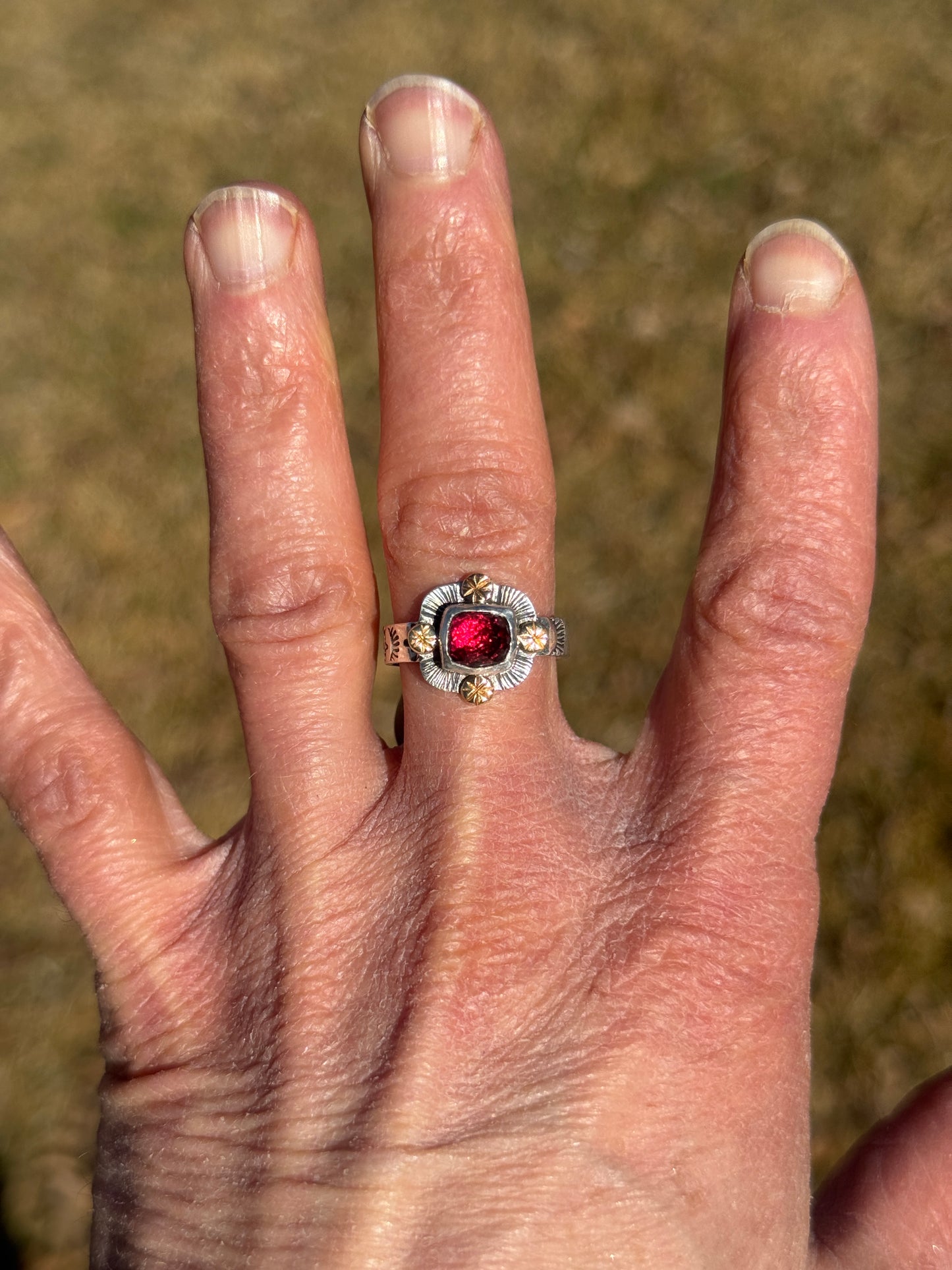 Garnet Portal Guardian Ring- size 7