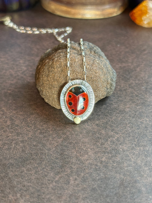 Ladybug Luck- Cloisonné Enamel Necklace