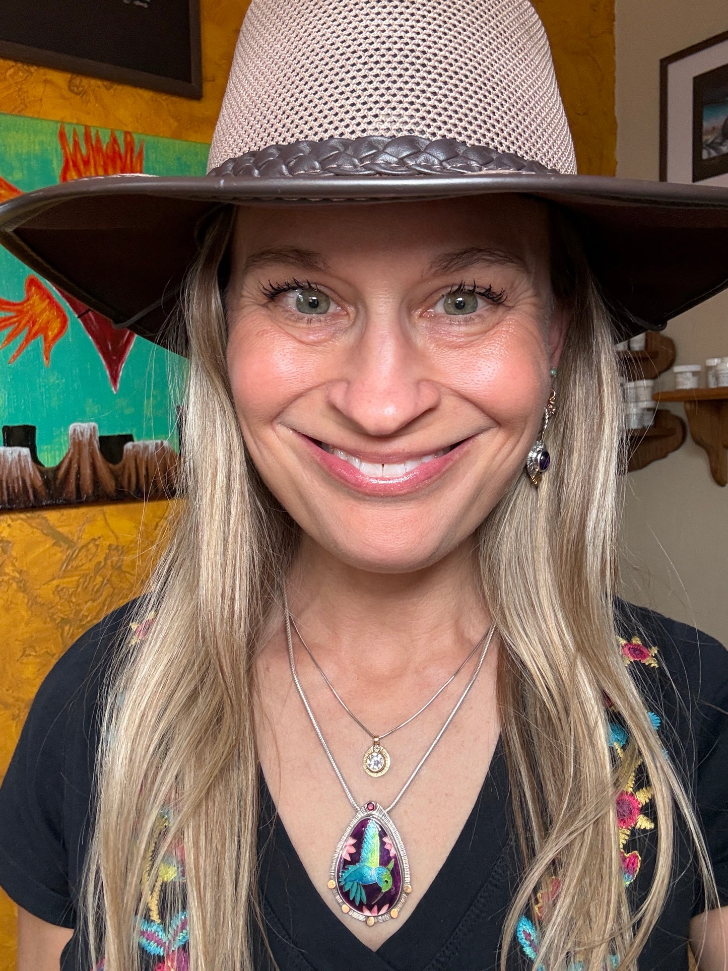 Humming Bird Free Spirit- Cloisonné Enamel Necklace