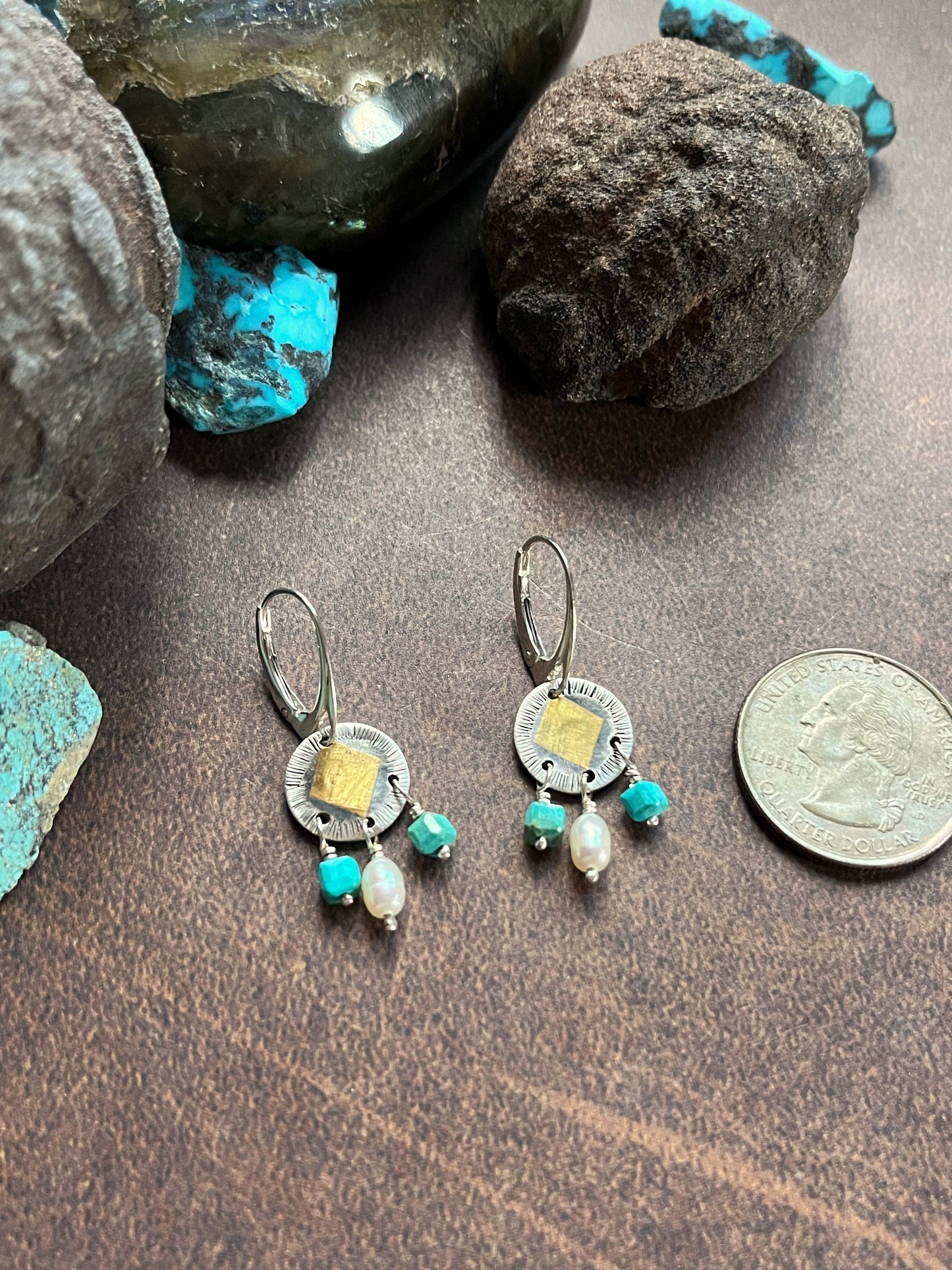 Shield Earrings- Turquoise and Pearl