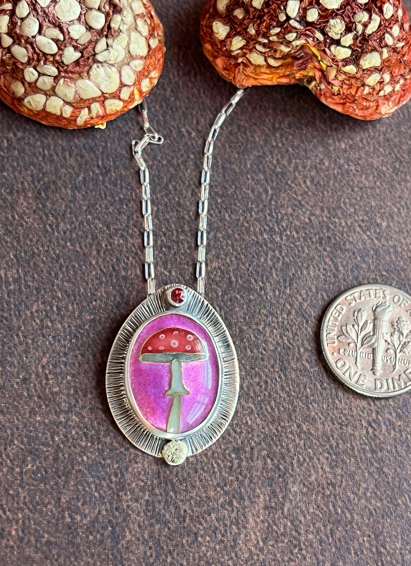 Cloisonné Amanita Muscaria Mushroom Necklace