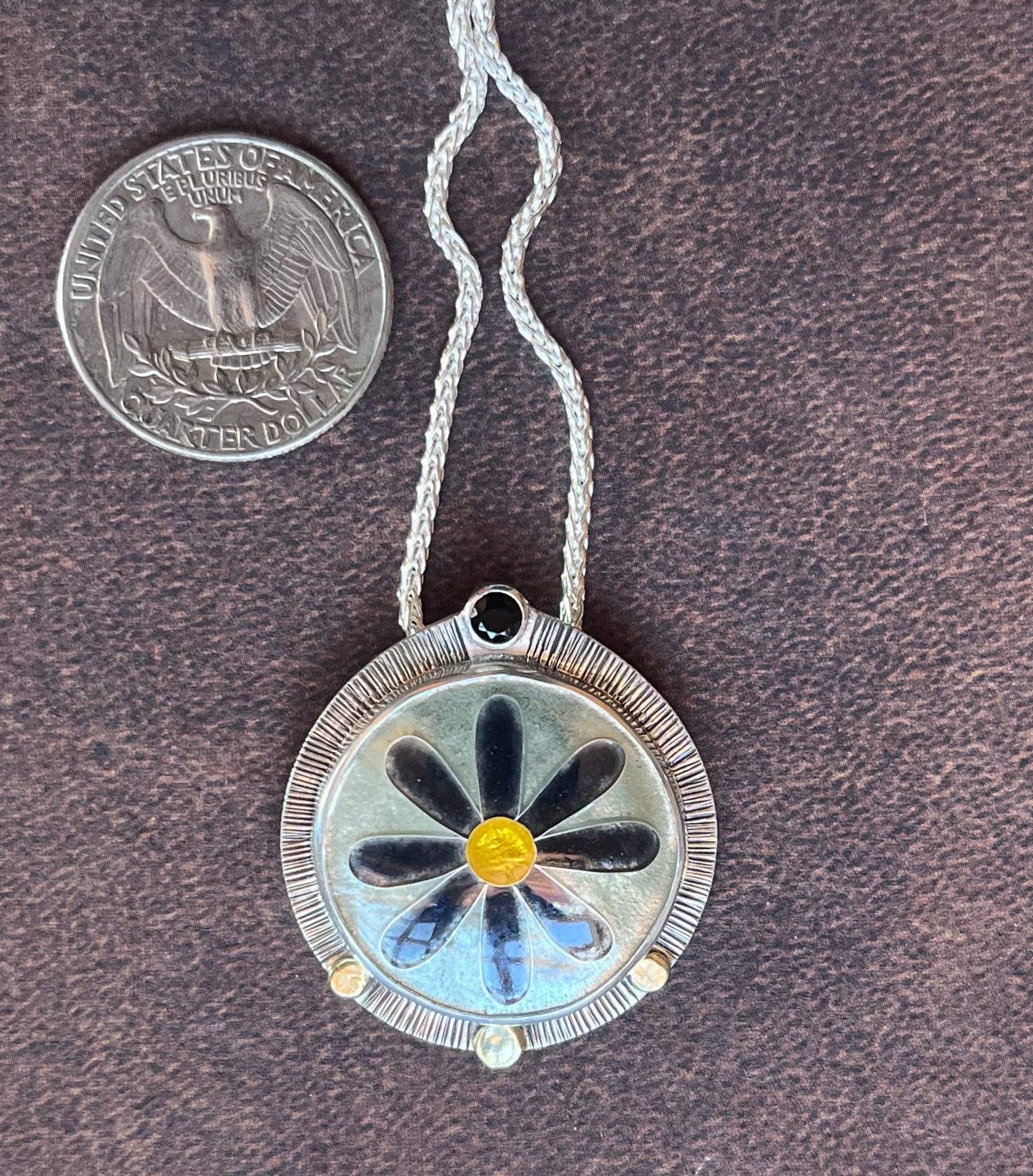 Cloisonné Enamel Black Daisy Necklace