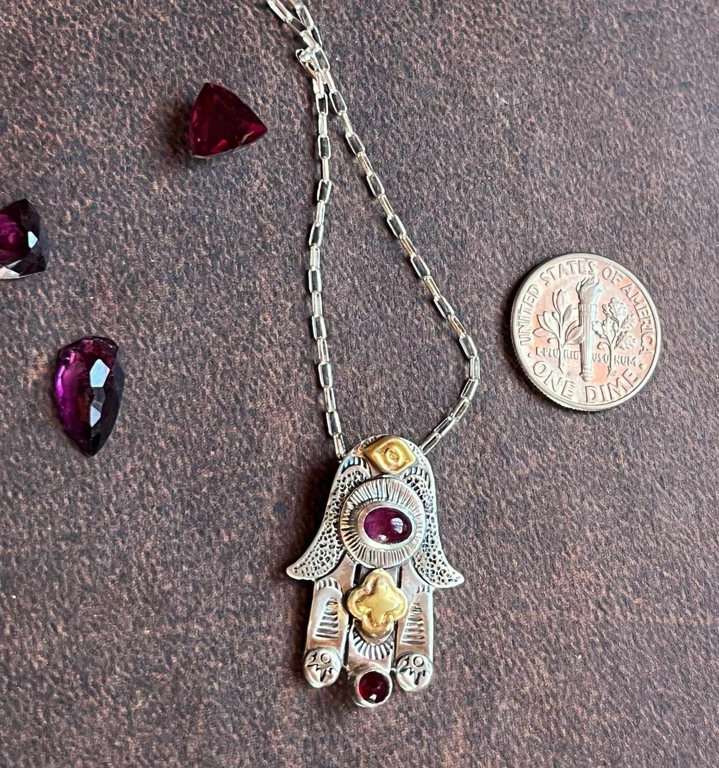 Hamsa Hand Necklace - Ruby