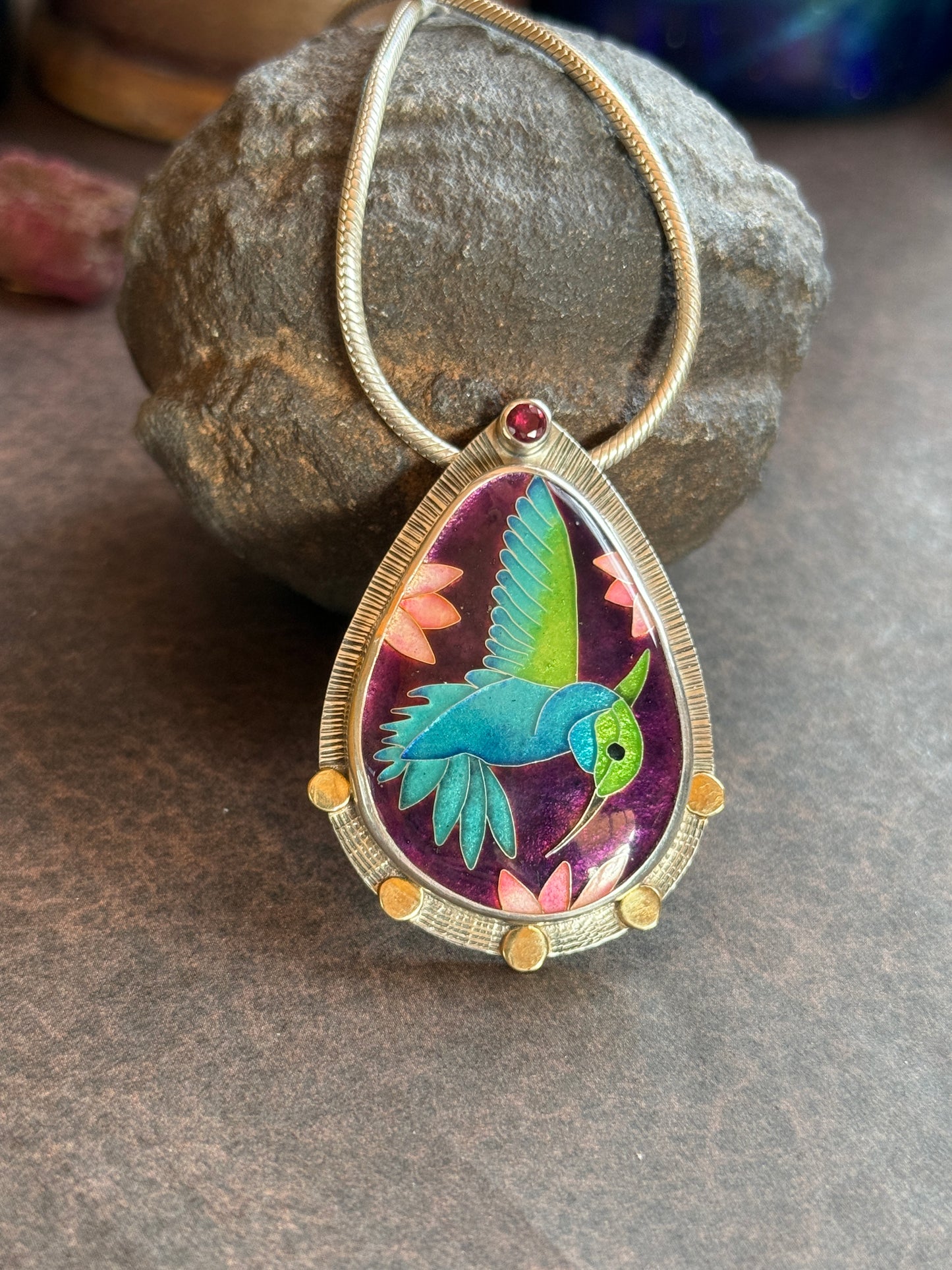 Humming Bird Free Spirit- Cloisonné Enamel Necklace