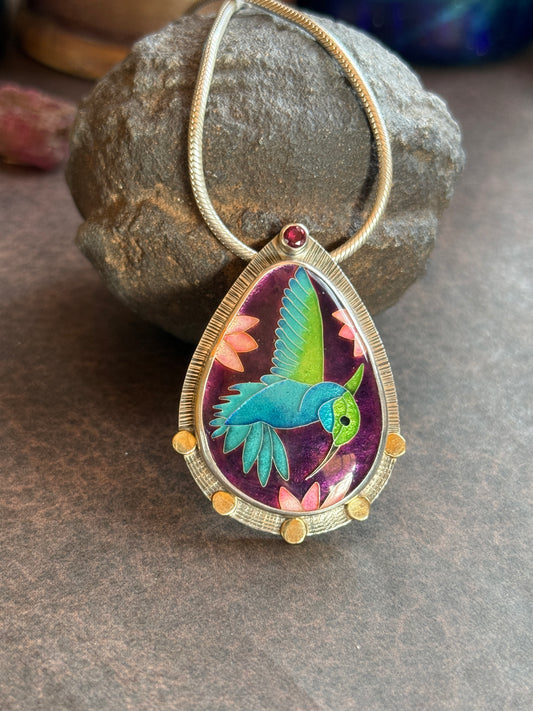Humming Bird Free Spirit- Cloisonné Enamel Necklace