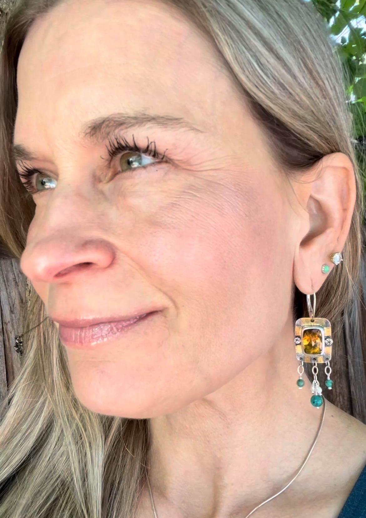 Whisky Quartz, Turquoise, Pearl earrings