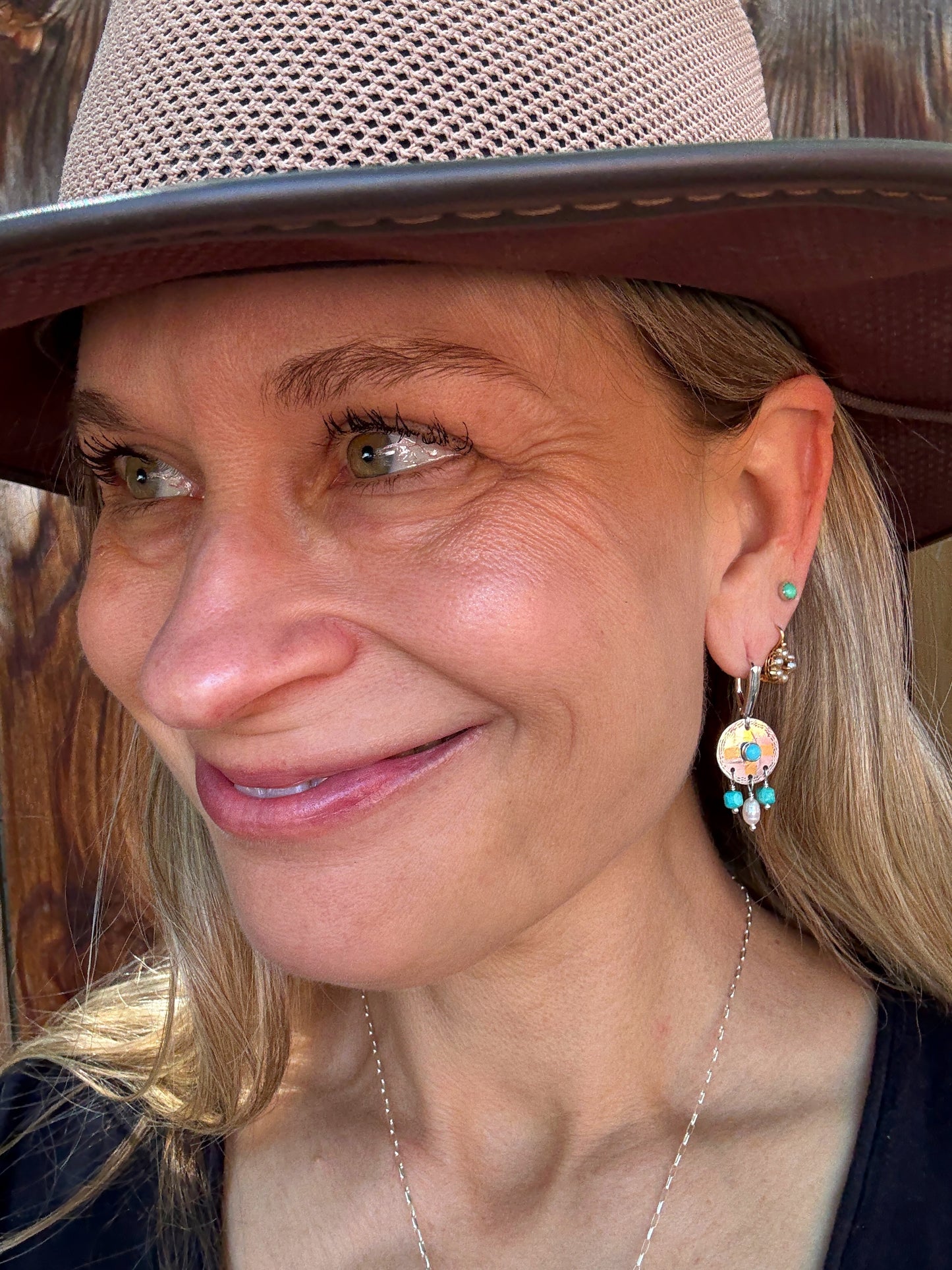 Medicine Shield Earrings- Turquoise and Pearl