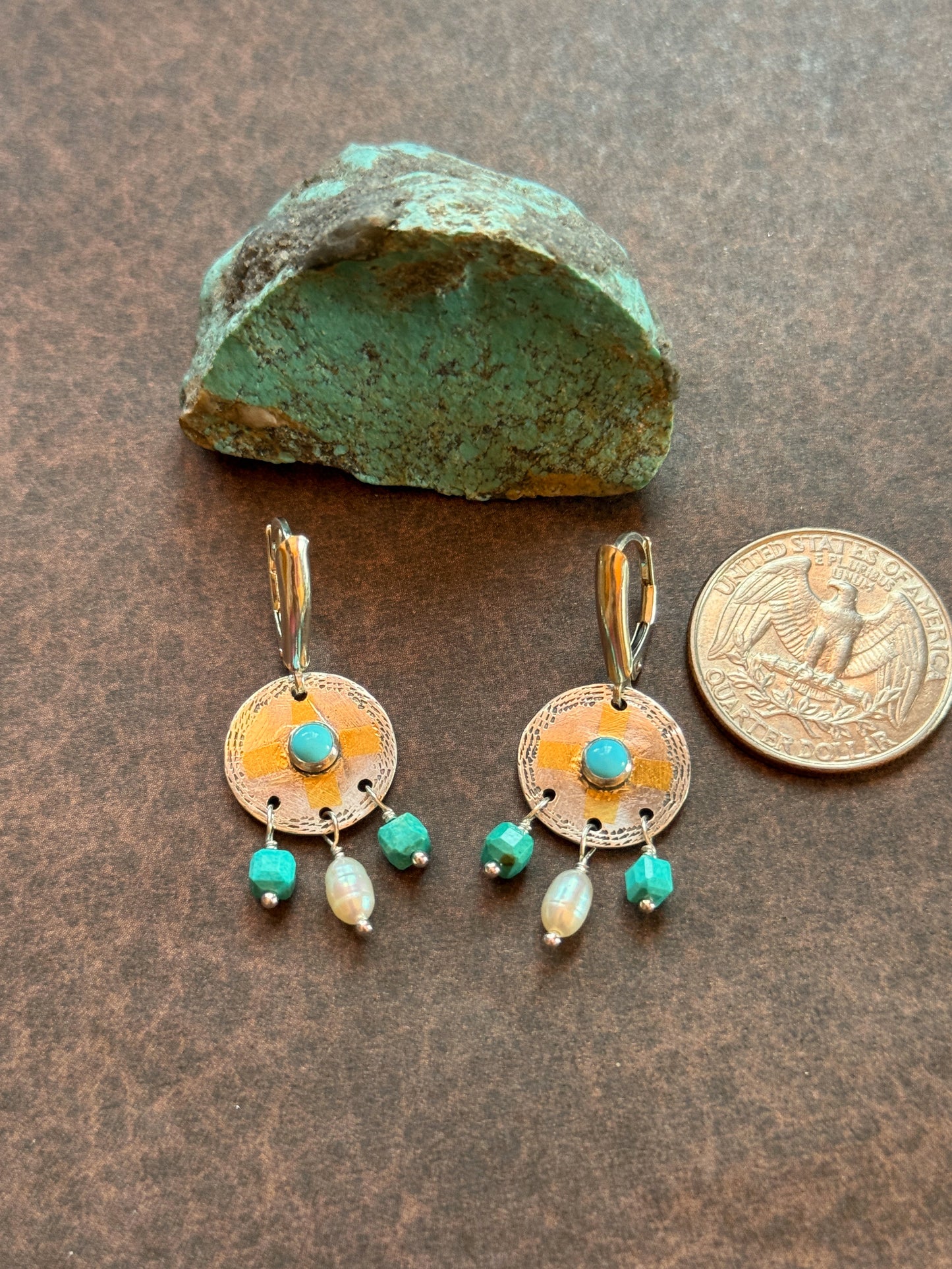 Medicine Shield Earrings- Turquoise and Pearl