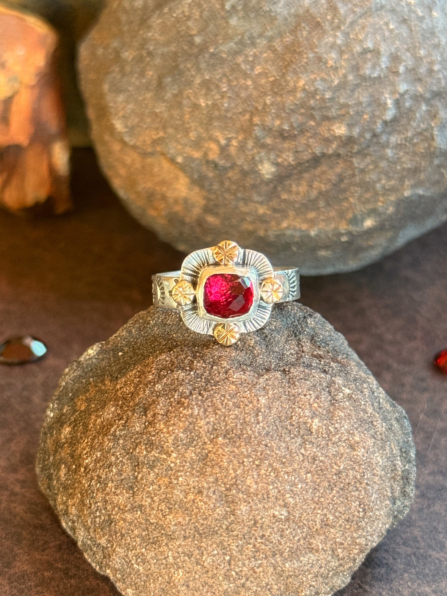 Garnet Portal Guardian Ring- size 7