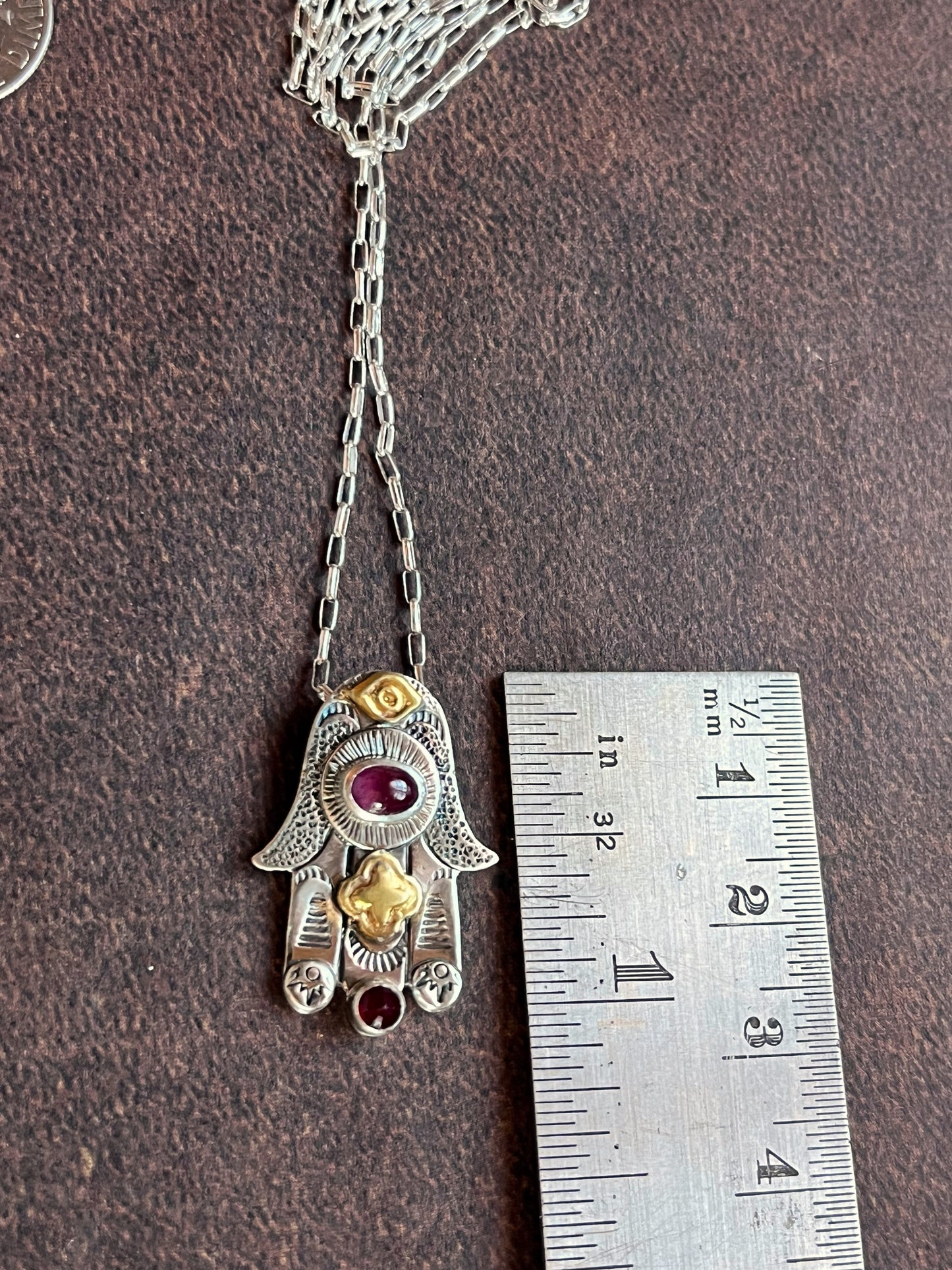 Hamsa Hand Necklace - Ruby
