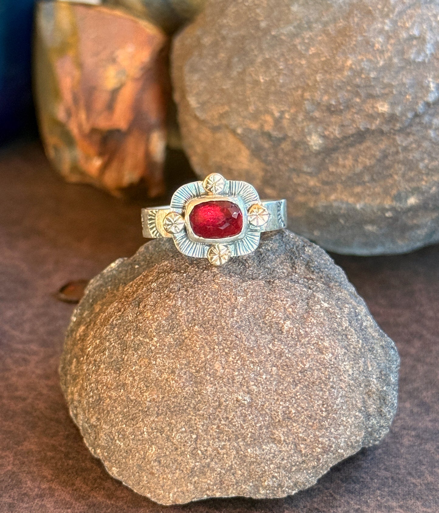 Garnet Portal Guardian Ring- size 9