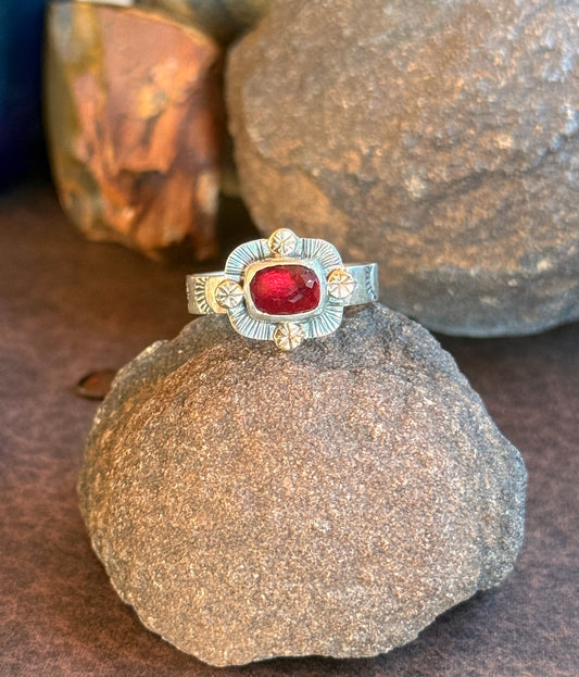 Garnet Portal Guardian Ring- size 9