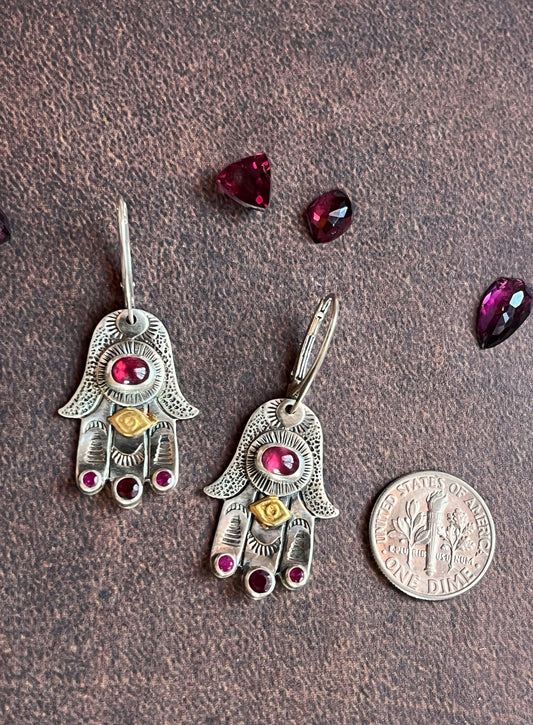 Evil Eye Hamsa Earrings - Ruby