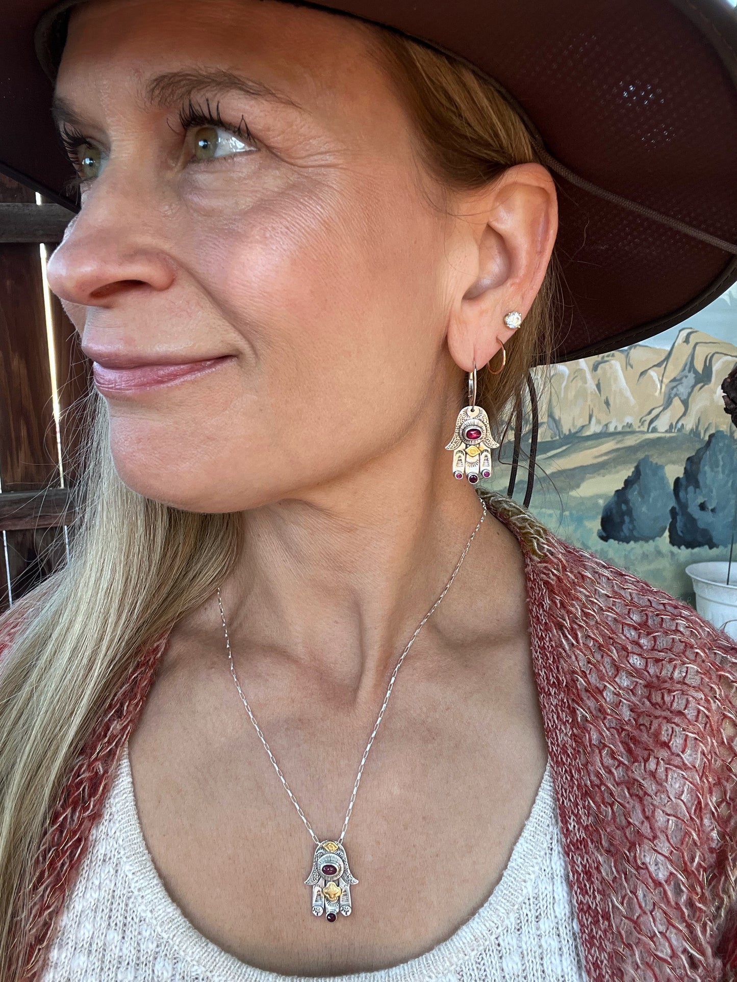 Hamsa Hand Necklace - Ruby