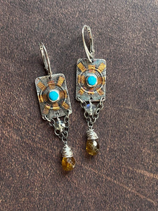 Turquoise Sunburst Chandelier Earrings