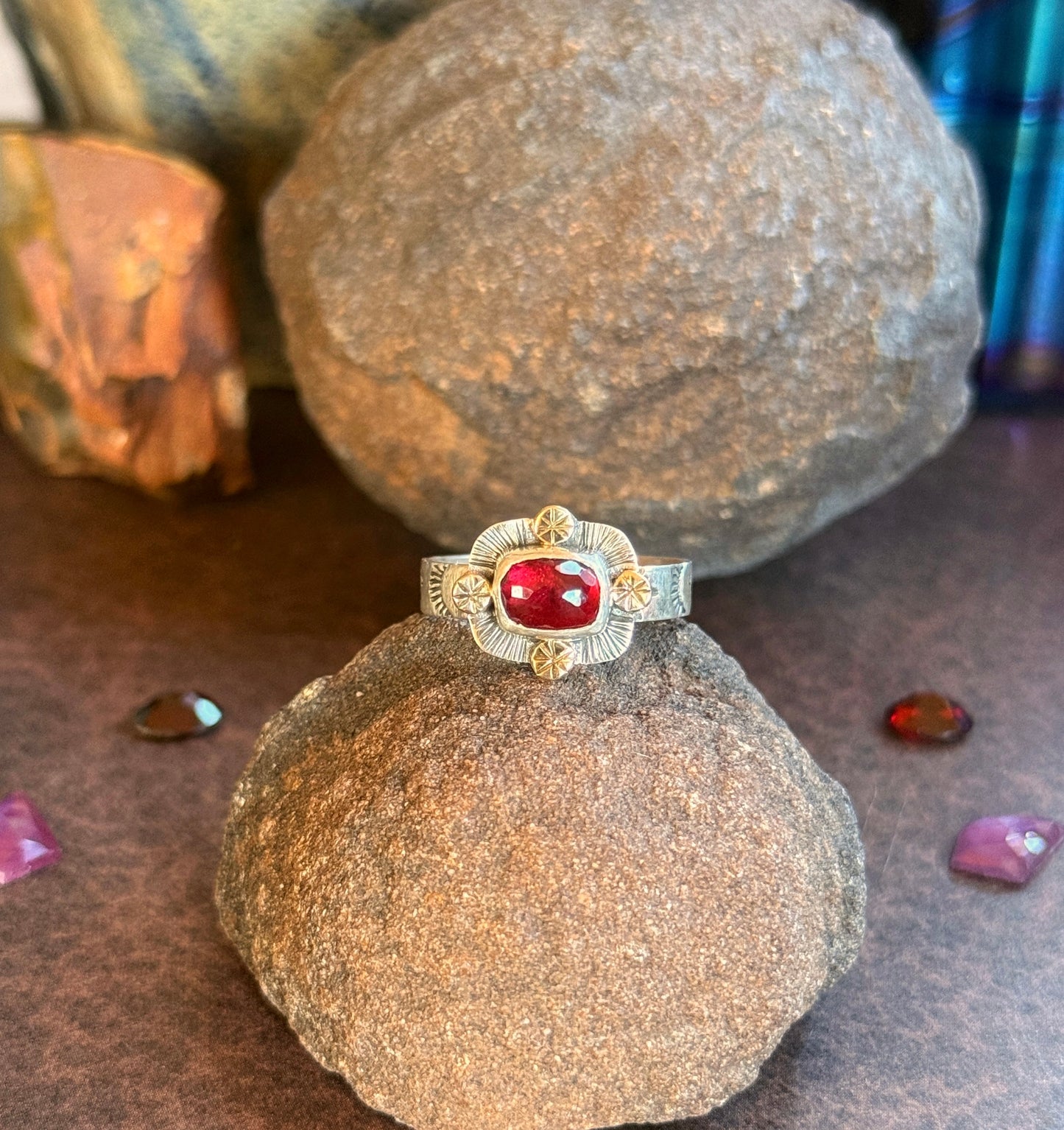 Garnet Portal Guardian Ring- size 9