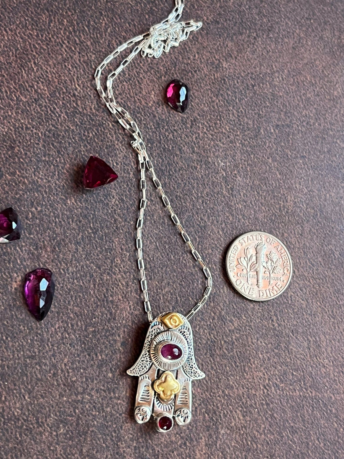 Hamsa Hand Necklace - Ruby