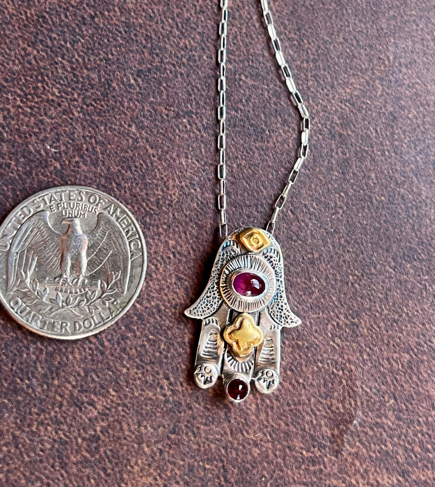 Hamsa Hand Necklace - Ruby