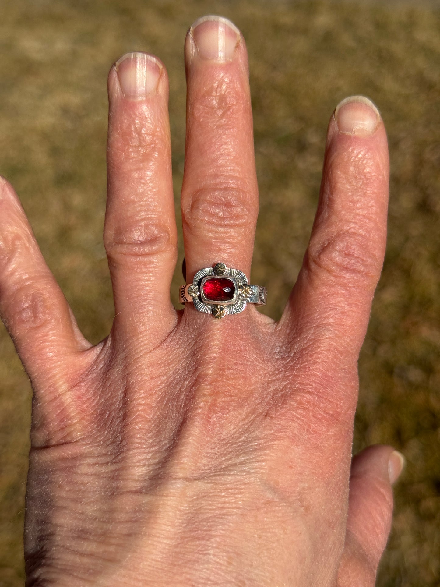 Garnet Portal Guardian Ring- size 9
