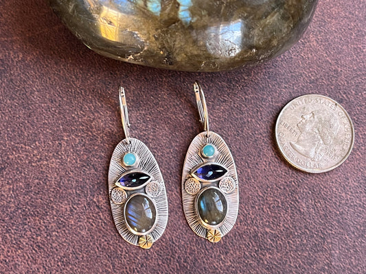 Labradorite Iolite Amazonite Earrings