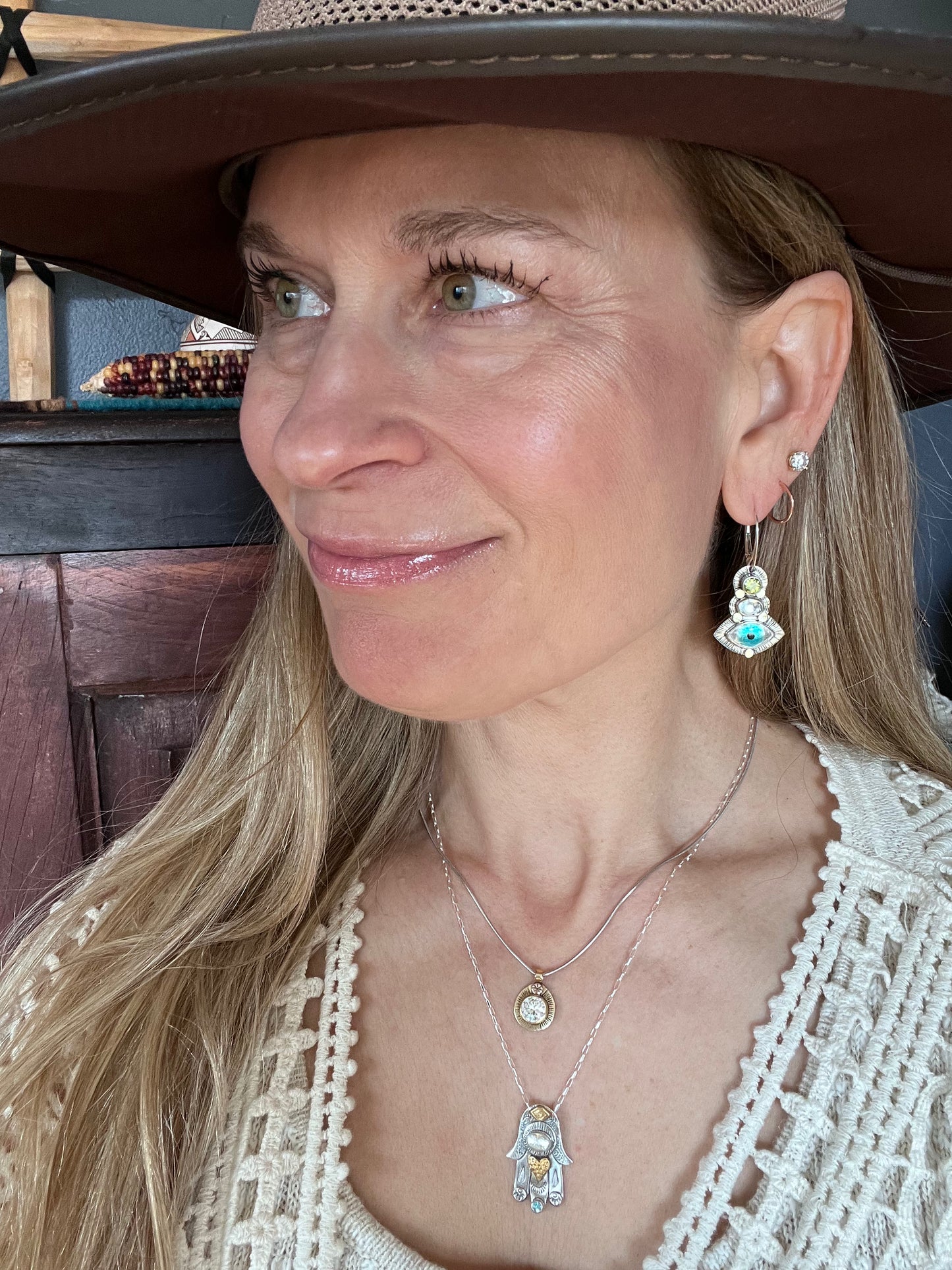 Hamsa Necklace with Aquamarines