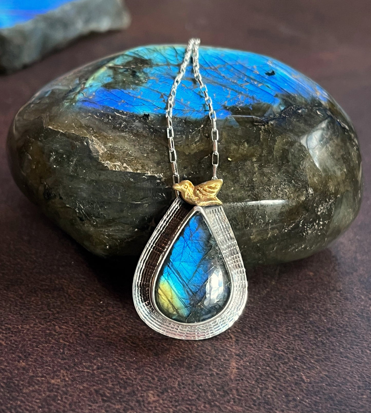 Labradorite Tear Drop Bird Necklace