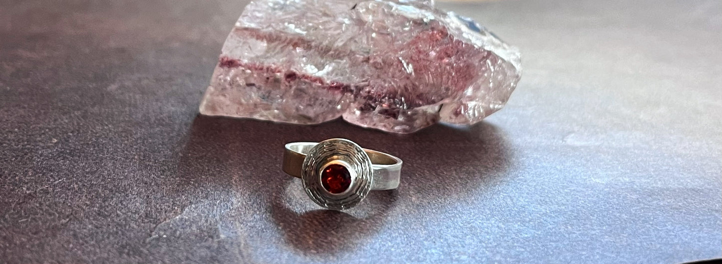 Garnet Sterling Silver Ring- size 7