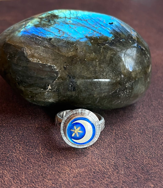 Wish Upon a Star Moon Ring-size 8
