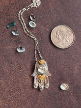 Load image into Gallery viewer, Hamsa Necklace with Aquamarines