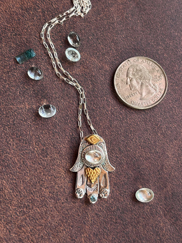 Hamsa Necklace with Aquamarines