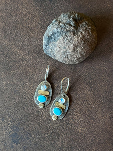 Turquoise and Rainbow Moonstone Earrings