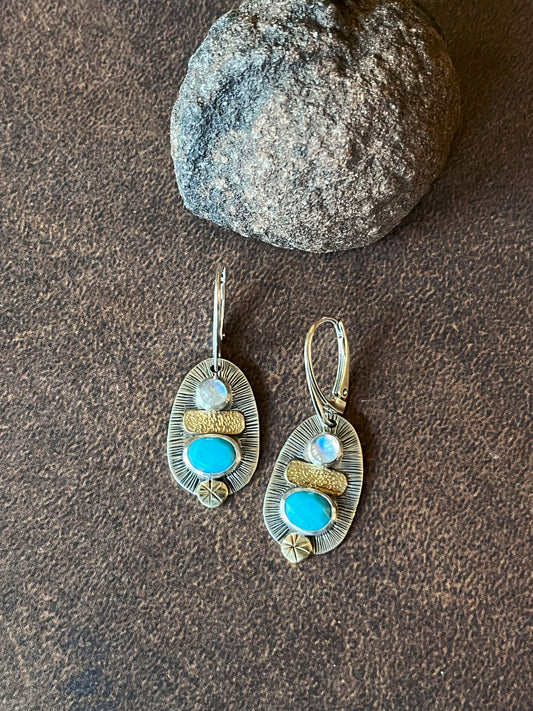 Turquoise and Rainbow Moonstone Earrings
