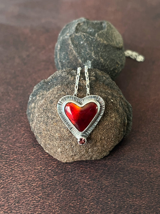Red Enamel Heart Necklace