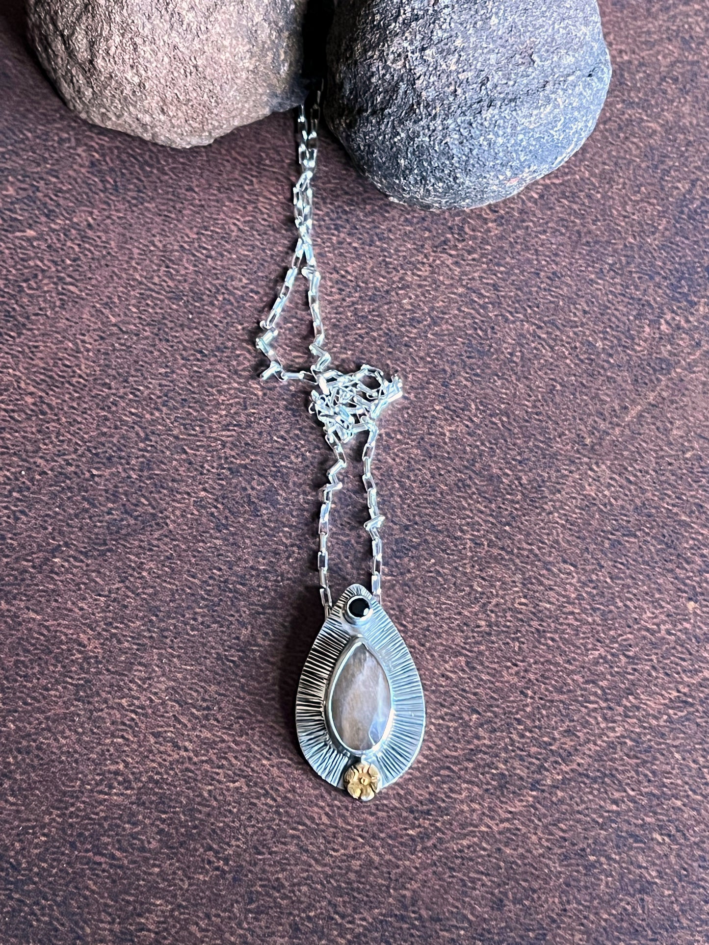 Brown Moonstone Black Spinel Necklace
